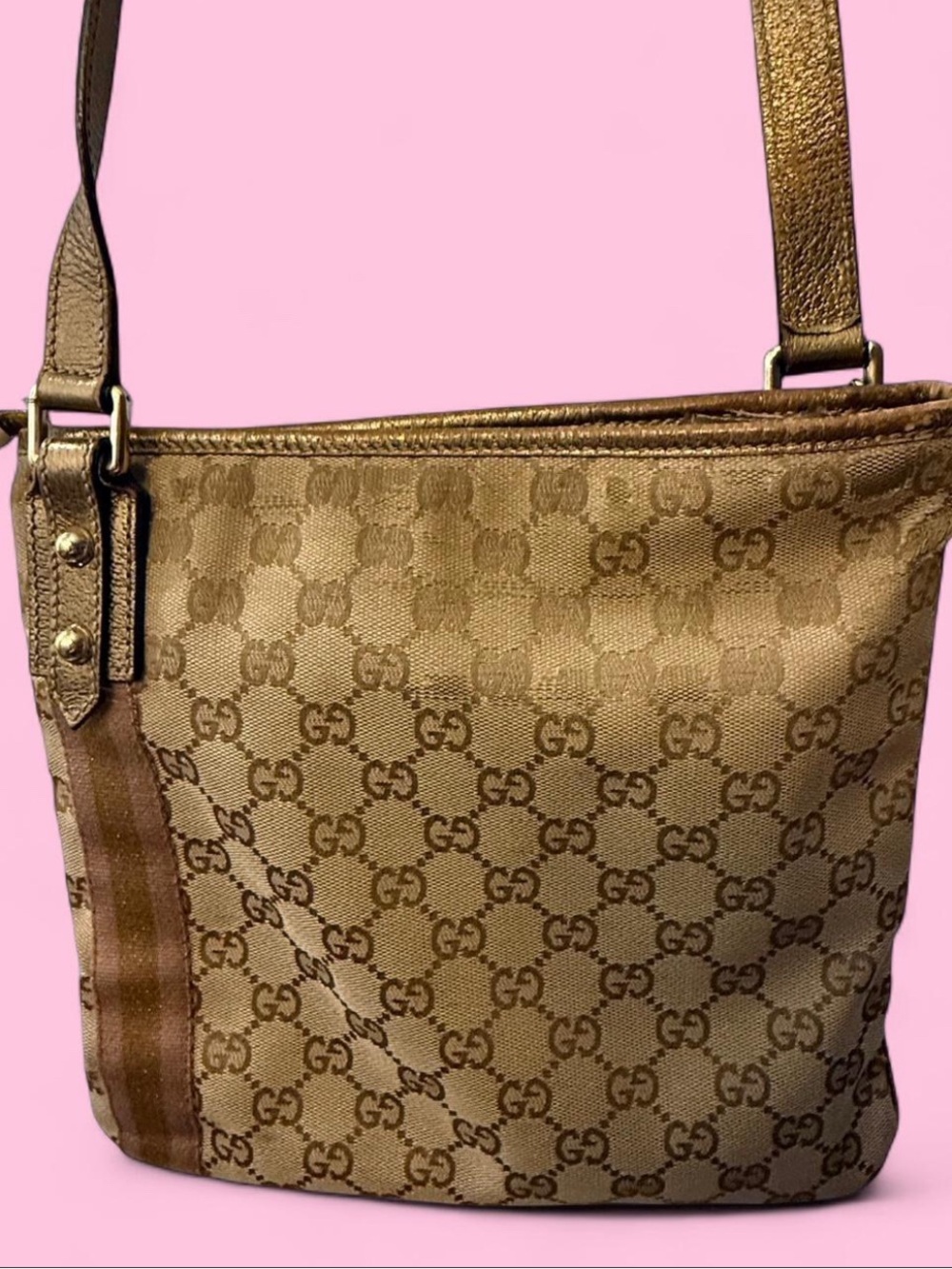 Gucci Tan and Rose Gold Monogram Crossbody Bag